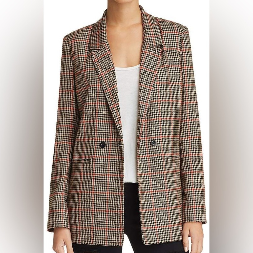 Anine Bing Madeleine Blazer - tan and red houndstooth